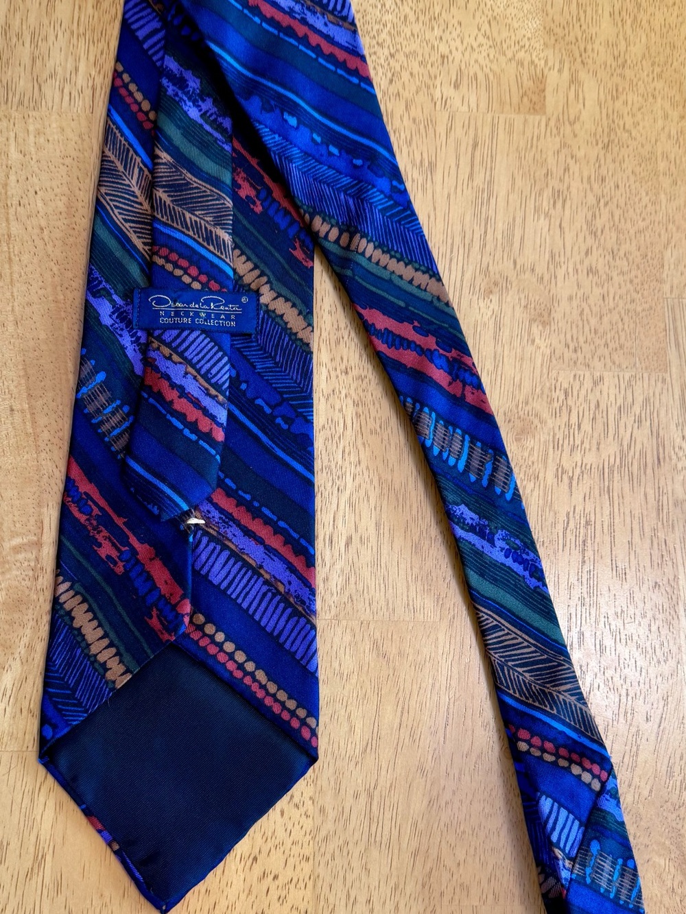 Oscar de la Renta Blue Multicolor Striped Geometric Silk Tie